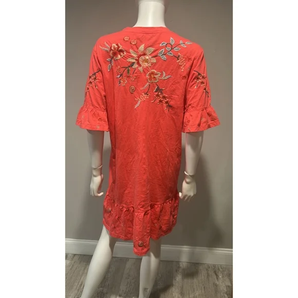 Johnny Was Pink Andrean Embroidered T-Shirt Dress Size Large - Picture 8 of 12